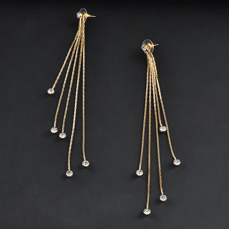New 2017 Fashion 5 Chains Gold Silver Long Tassel Earrings For Women