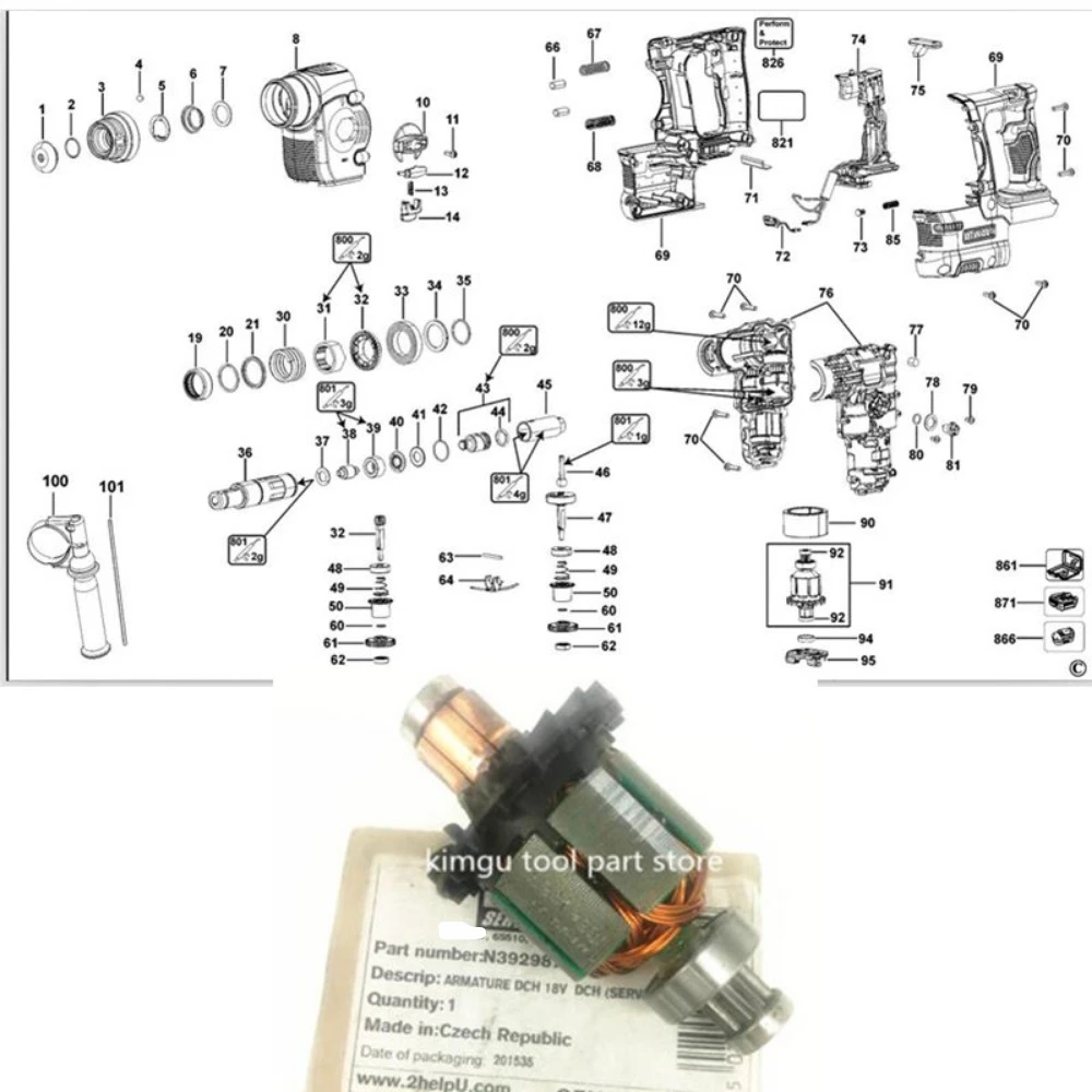 Armatura Martello Rotante N392987 Per Modelli DeWalt Per DCH253
