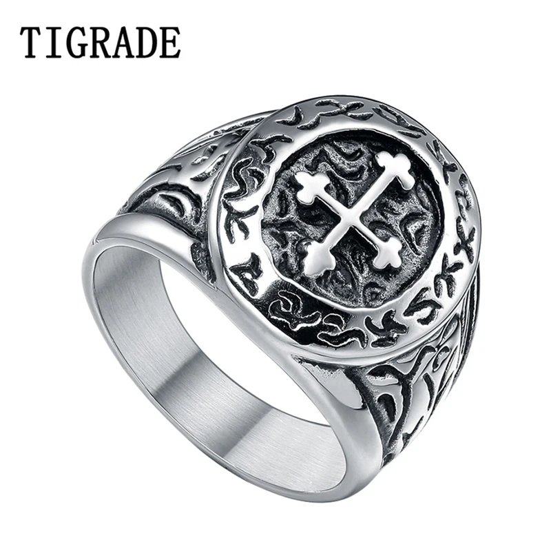 

TIGRADE Cool Cross Ring Men Punk Biker Stainless Steel Rings Vintage Jewelry Hiophop Rock Male Fashion Bands For Party