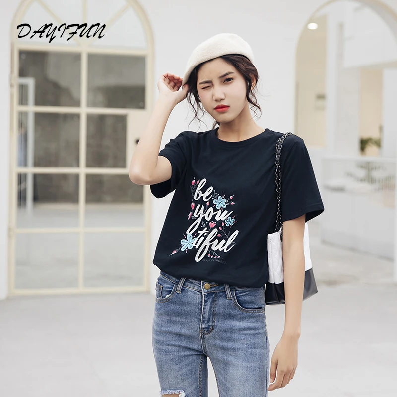 

DAYIFUN men letter print tees Goofy t-shirt women tops hip hop casual funny flower tshirt homme lovers t shirt T46