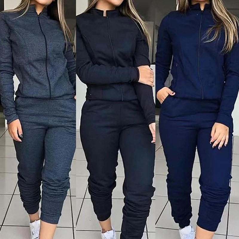

Vertvie Women Fashion Solid Tracksuit Sports Long Sleeve Sweatshirts Fleece Joggers 2-piece Running Set Workout Gym Autumn 2019