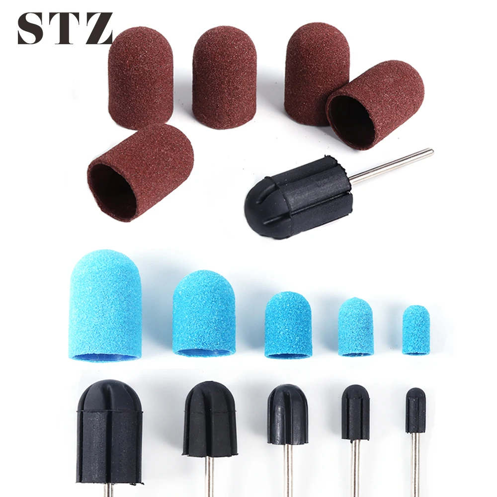 

STZ 2pcs/set Grip 150 Nail Files Nail Drill Bit Caps Sanding Block Dead Skin Remover Coffee Blue Nail Care Cleaning Tools #725