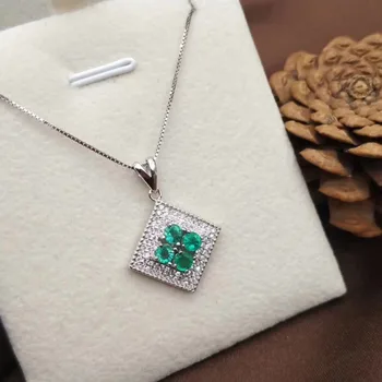 

natural green emerald Pendant natural gemstone Fashion Lovely elegant Square Clover pendant 925 sterling silver women jewelery