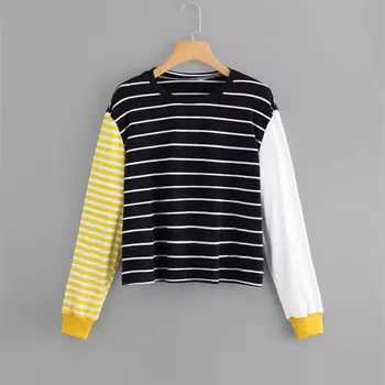 

2018 Women Clothing Cotton Blouse Striped Color Patchwork Female Shirts Ladies Blusas Tops Shirt Blouses slim fit Tops