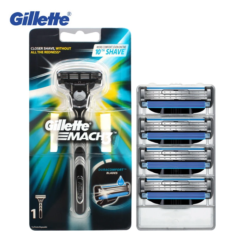 Genuine Gillette Mach 3 Razors Smooth Shaving Razor Blades For Men Straint Razor  ( 1 Razor + 4 Refills )