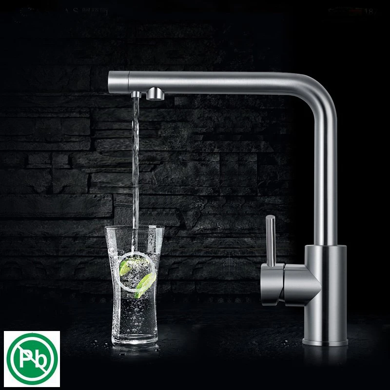 

Nickel Brushed Kitchen Faucet 3 Way Drinking Water Filter 360 Degree Rotation Water Purification Features Double Handle