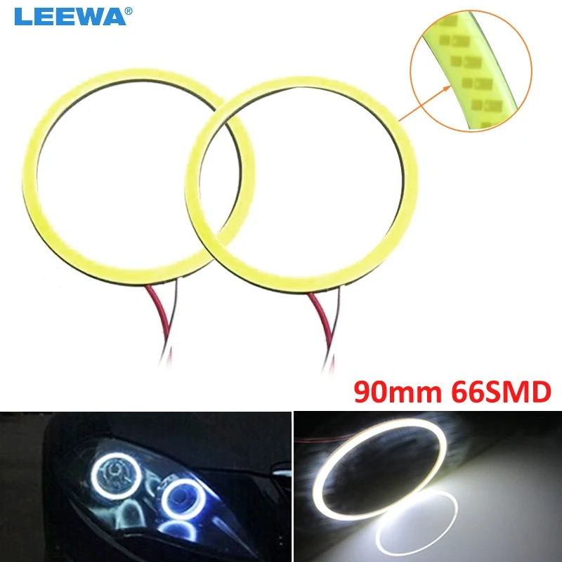 LEEWA 2 шт. белый автомобиль DRL 90 мм 66SMD светодиодные фары COB 66LED Авто Halo Кольцо