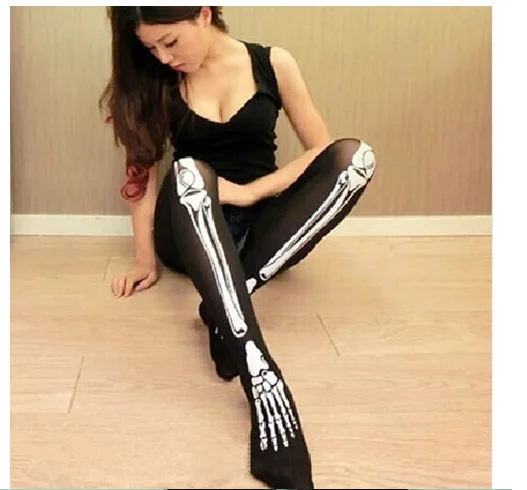 Япония Harajuku 20D тонкие черные колготки кости череп сексуальные колготки для женщин Хэллоуин шелковые чулки панк рок стиль Medias