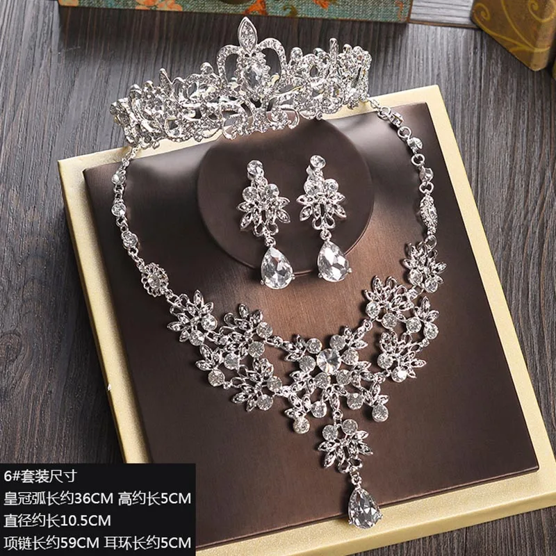 Свадебные Ювелирные наборы для женщин, свадебный ювелирный набор, жемчужные кристаллы, стразы, тиара, ожерелье, серьги, корона для девушек, винтажные аксессуары - Окраска металла: 6