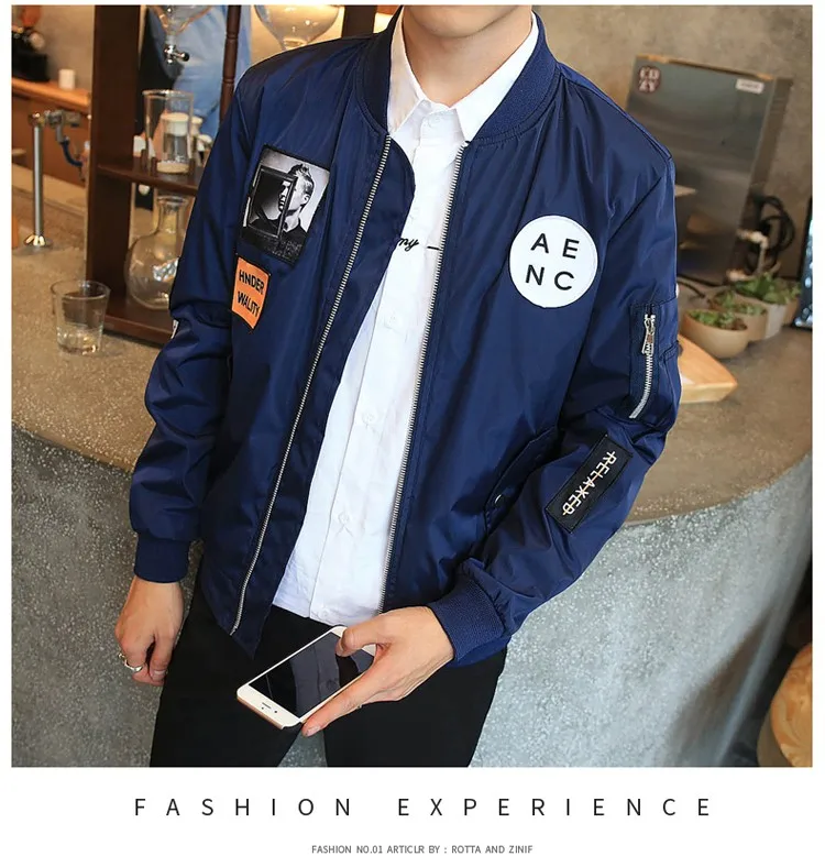Grandwish Mens Bomber Jackets with Patches New Streetwear Flight Pilot Jacket Men Patch Men's Jacket Slim Fit Cool ,PA573