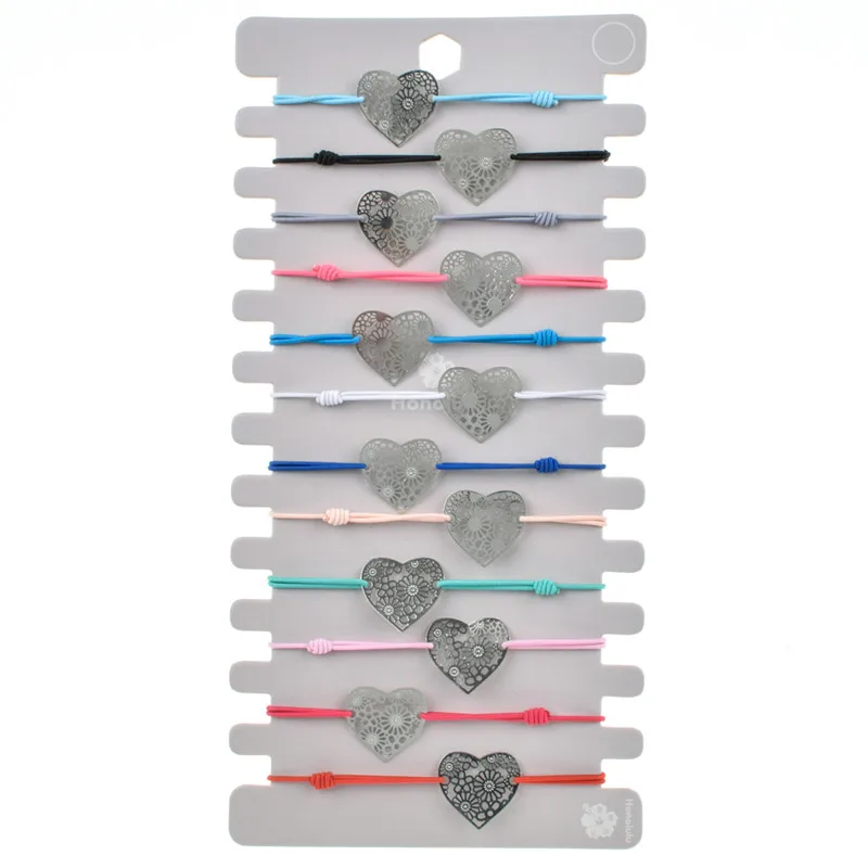 12pcs/lot Star Heart Charms Braided Bracelet for Women Child Elastic Adjustable Rope Chain Fatima Hand Yoga Anklet Jewelry - Окраска металла: B2176 F