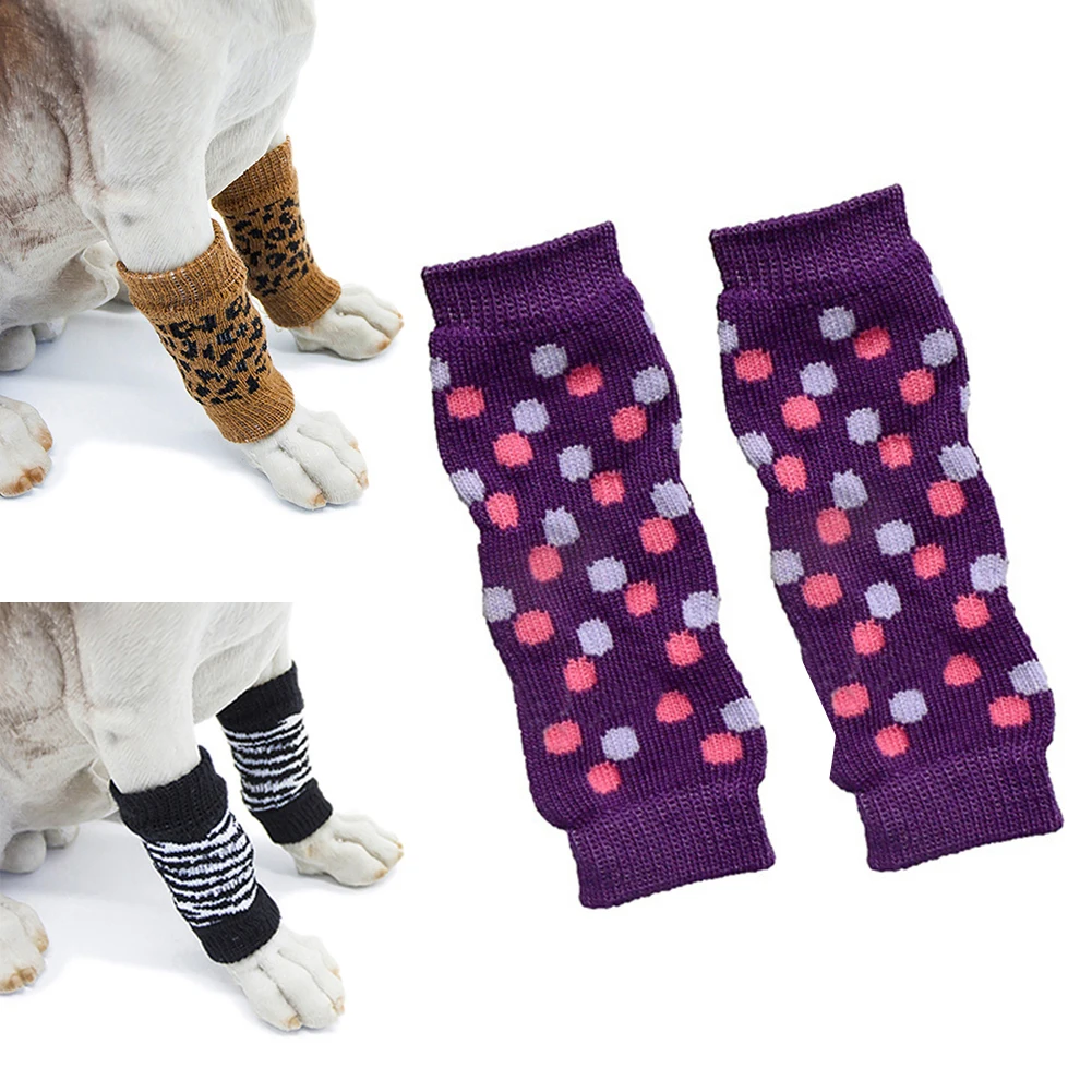 New Leg Warmers 4Pcs/Set Winter Pet Dog Leg Socks Zebra Leopard Dots Print Non-slip Leg Warmers