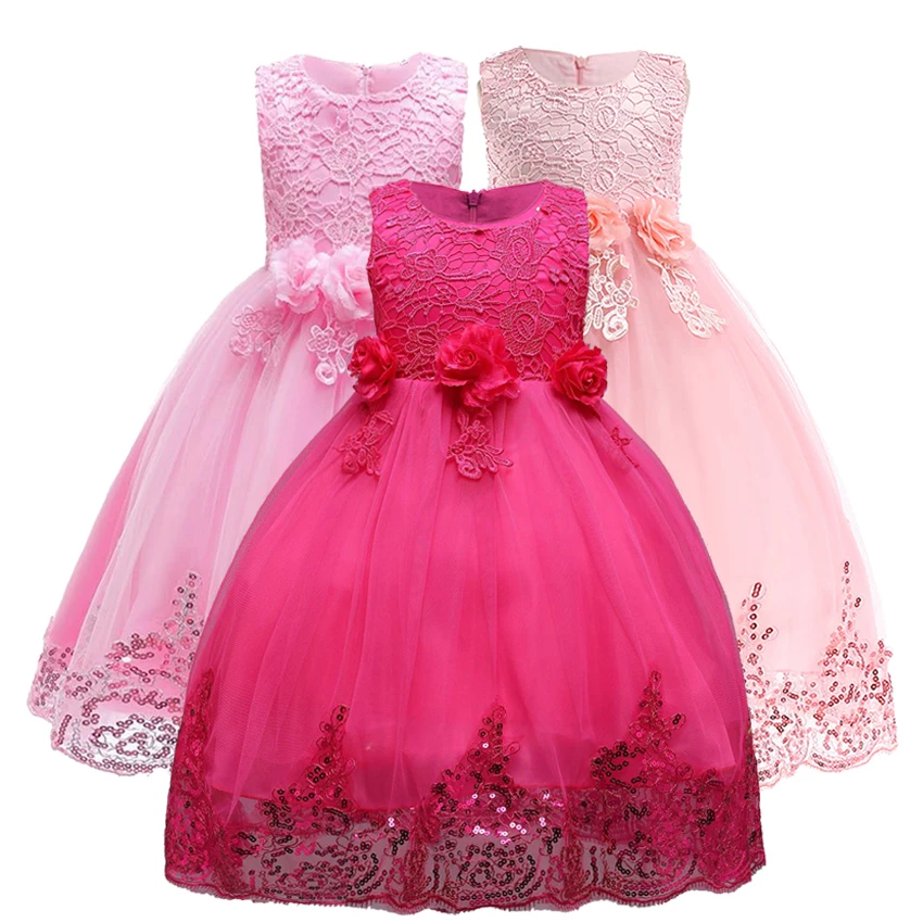 

New Summer Children Clothing Little Girls Dress Princess Costume Elegant Flower Kids Wedding and Party Sequins Pageant Clothing