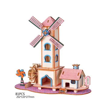 

Windmill House Puzzles Assembly Kit DIY 3D Wooden Windmill Puzzle Building Game Assembly Educational Toy Gift