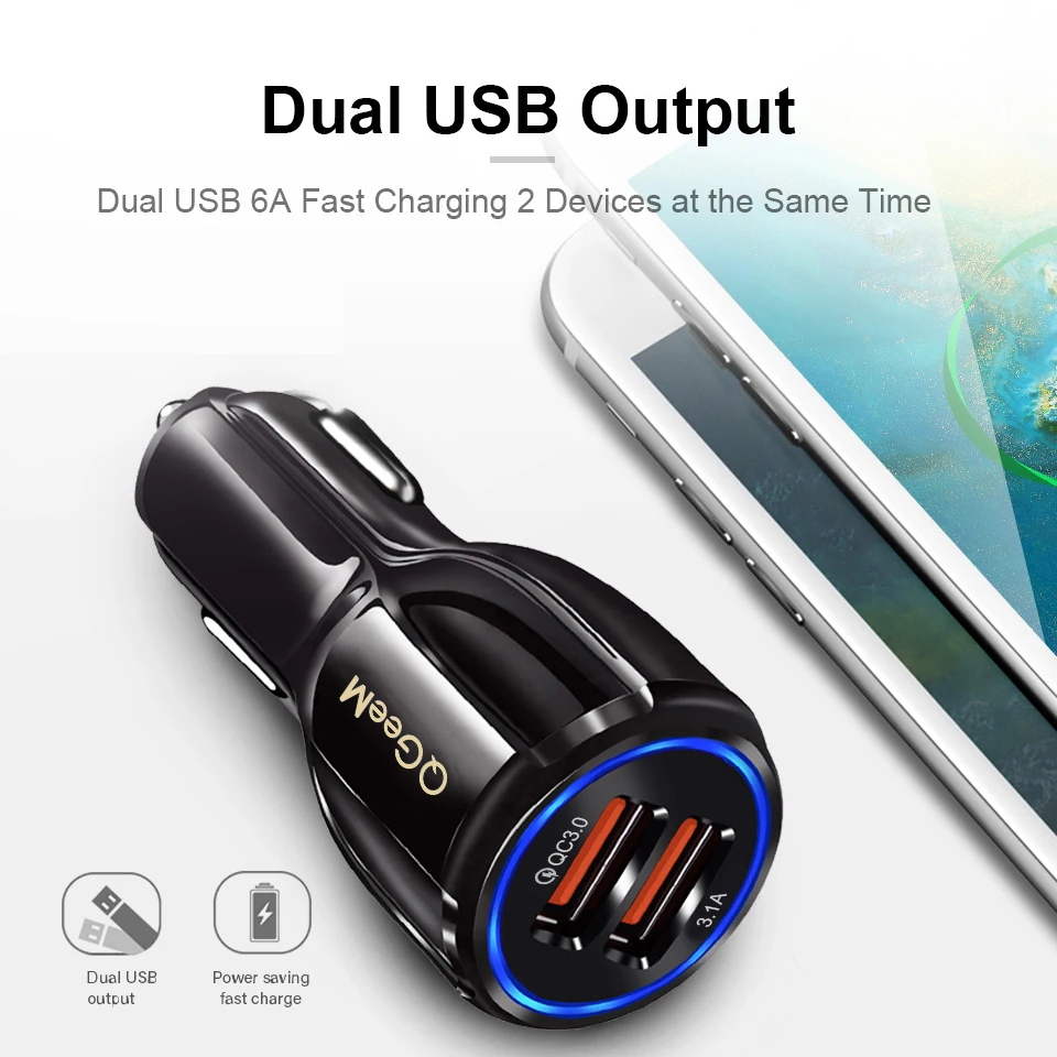 QGEEM المزدوج USB QC 3.0 شاحن سيارة سريعة تهمة 3.0 الهاتف شاحن سيارة شاحن سريع 2 منافذ USB المحمولة شاحن آيفون Xiaomi