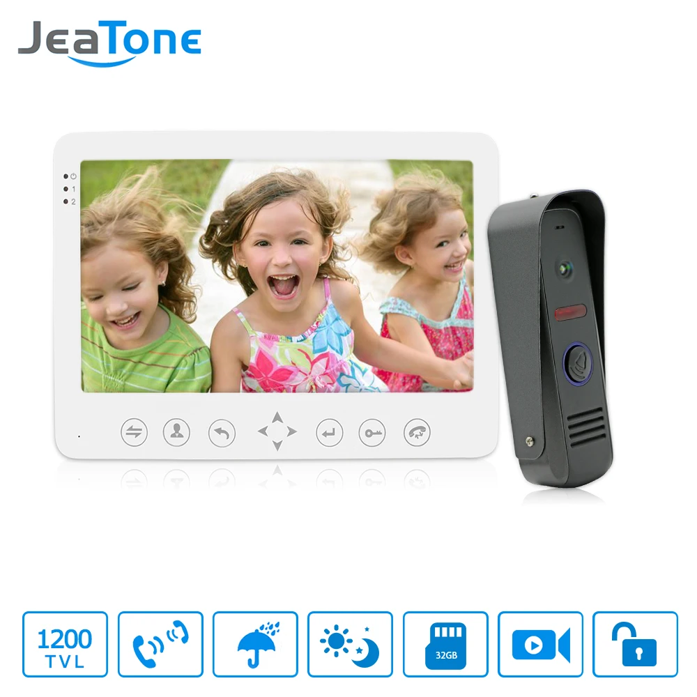 JeaTone 7 Inch HD 1200TVL Video Door Phone System 1 IR Night Doorbell Camera And 1