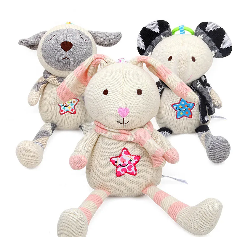 

High quality cute creative woolen appease doll rabbit sheep baby cartoon animal plush pendant toy built-in bell suitable for 0M