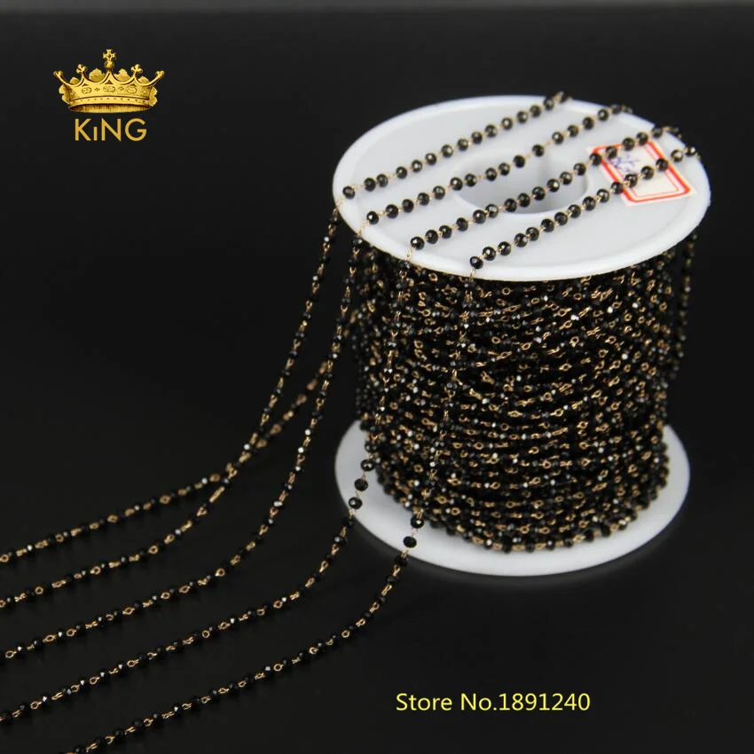 5Meter 2x3mm Black Glass Rosary Chain,Faceted Rondelle bead With Brass