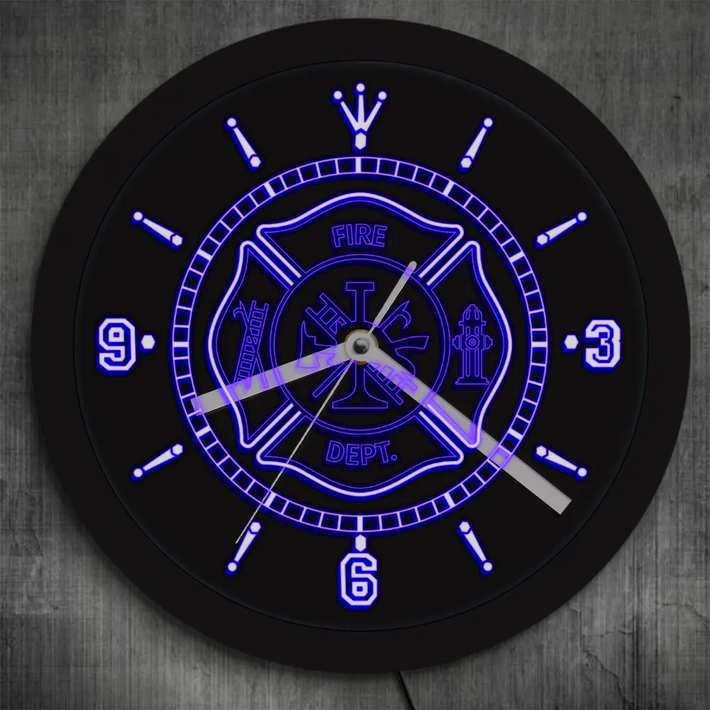 

Fire Rescue Fire Dept.LED Lighted Wall Clock Maltese Cross Firefighter Sign Color Changes Lighting Wall Decor Firehouse Gifts