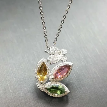 

FLZB New Pendant Necklace 2019 colorful tourmaline gemstone Jewelry Necklace Chain Invisible Woman Silver Gift