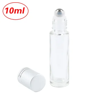 

Aihogard 10pcs/lot 10ml Clear Glass Empty Bottle Essential Oil Liquid Essence Aromatherapy Steel Roller Ball Refillable Bottles