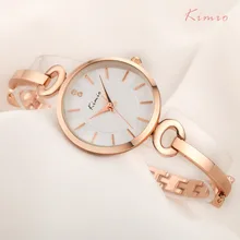 KIMIO Thin Case Simple Double Dial Bracelet And Bangle Combination Strap Women Watches 2016 Ladies Rose Gold Watch Woman Cheap