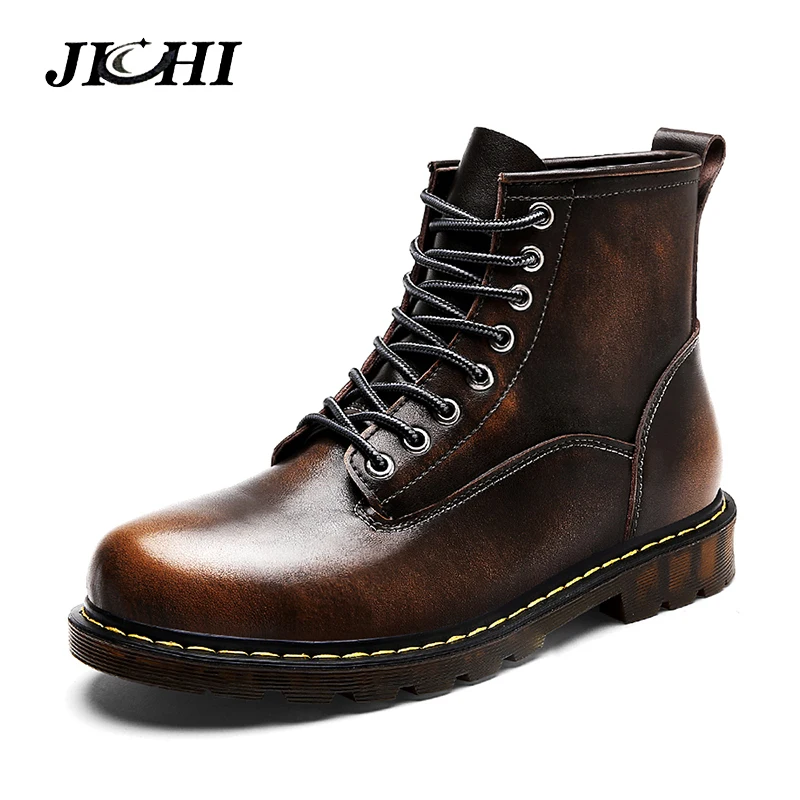 

JICHI High Quality Genuine leather Autumn Men Boots Winter Waterproof Ankle Boots Martin Boots Outdoor Working Boots Men Shoes