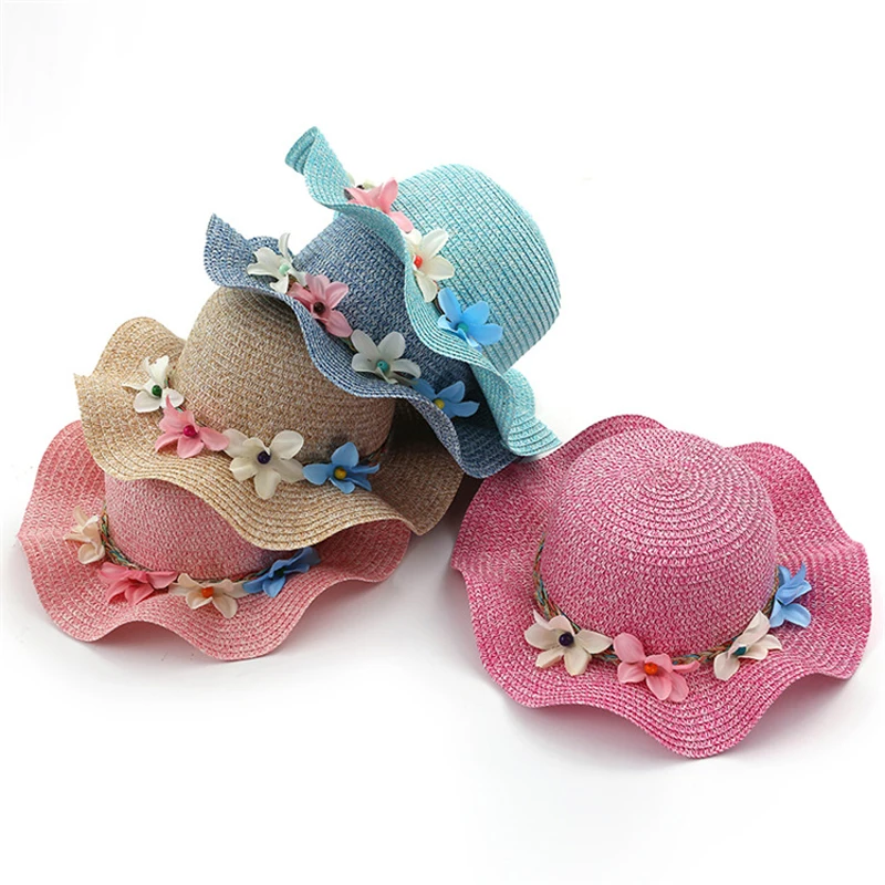 Chapéus de Palha do Verão Decoração com Flores do Bebê Chapéu de Sol para Meninas e Mulheres de Praia Moda Meninas Encantador Crianças Pai-filho Tampas 2 Chapéu de Sol para Meninas e Mulheres de Praia Pai-Filho tampas