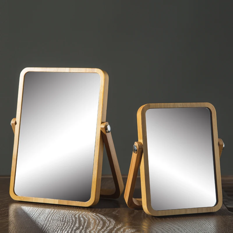 Espejo de maquillaje europeo, accesorios de baño de madera, espejo de decoración de escritorio, espejo de tocador cosmético de alta claridad