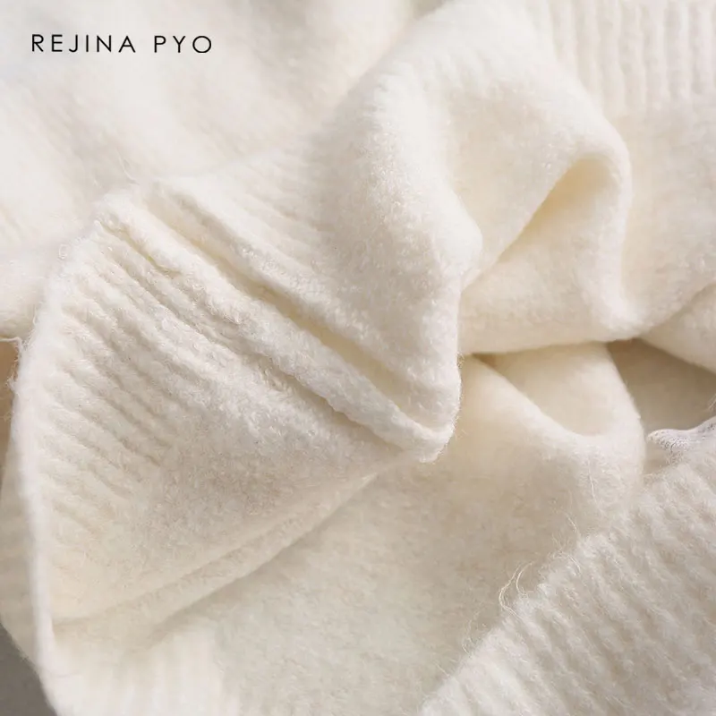 REJINAPYO Women White Embroidery Floral Knitted Sweater Female Loose O-neck Comfortable Sweater 2019 Spring New Arrival