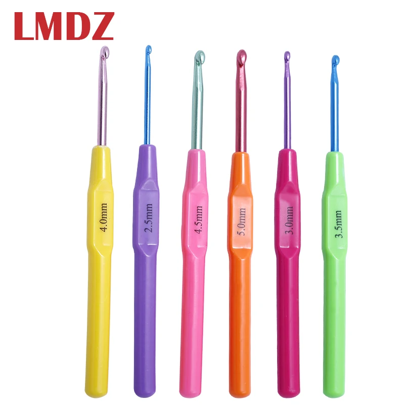 

LMDZ 6pcs Plastic Handle Aluminum Crochet Hooks Multicolor Knitting Needles Colorful Template Knit Needles Weave DIY Crafts