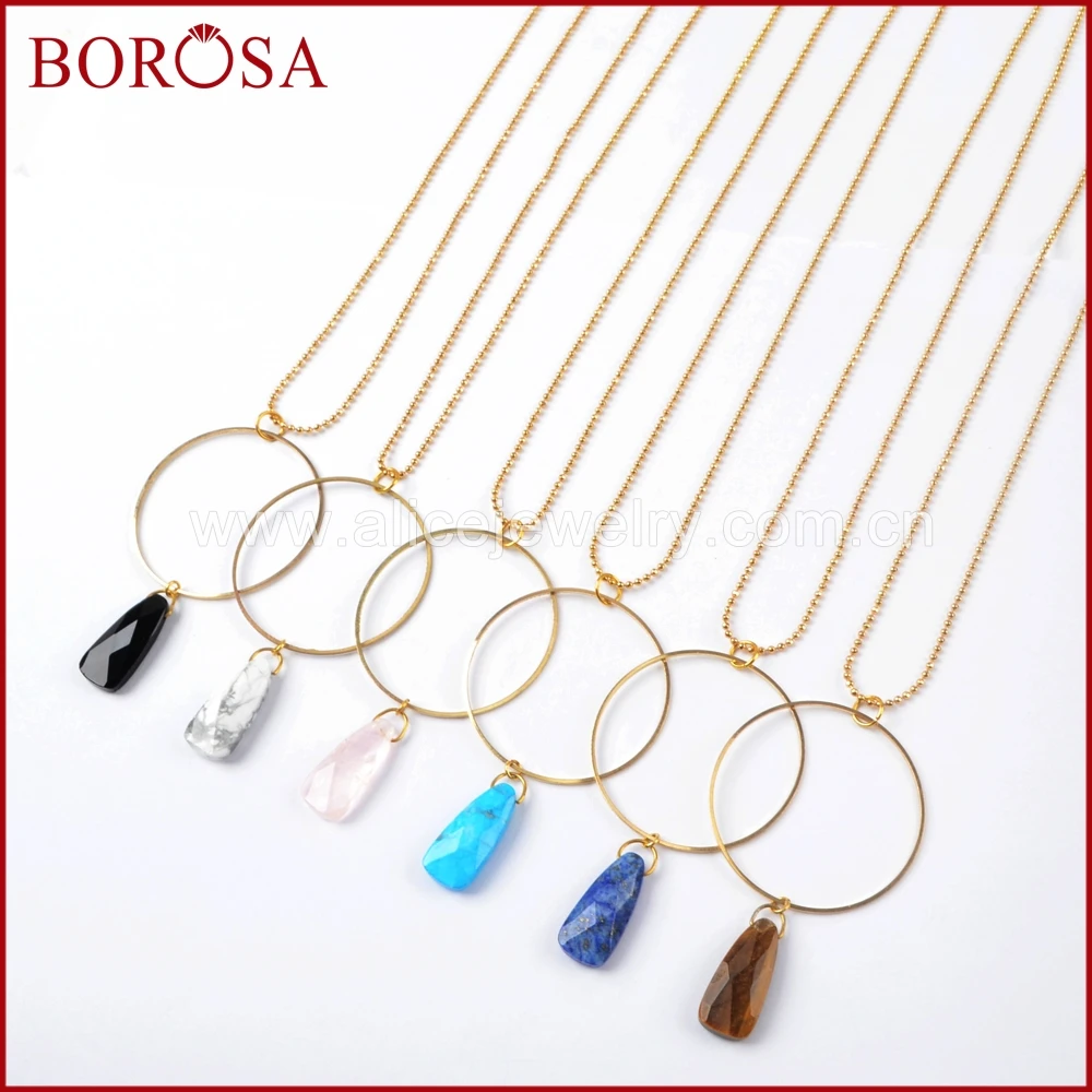 Borosa золотистого цвета говлита Lapis Агат камень кулон с золотой круглый длинные
