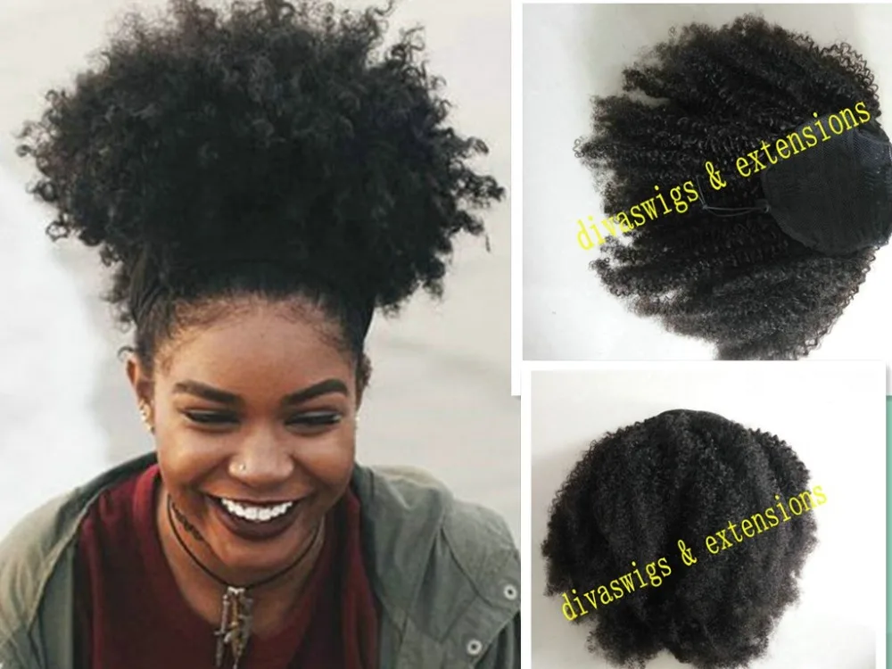 160g Real Hair Big Natural Afro Puff Clip In On Kinky Curly