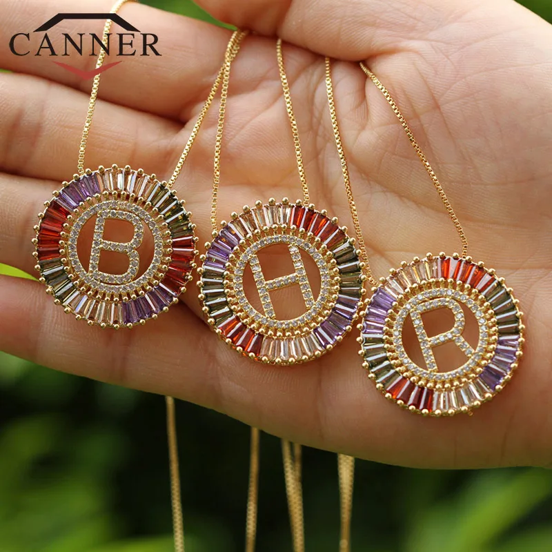 CANNER Fashion Multicolor Zircon Letter Pendant Necklace Women Chain Choker Clavicle Necklace TH
