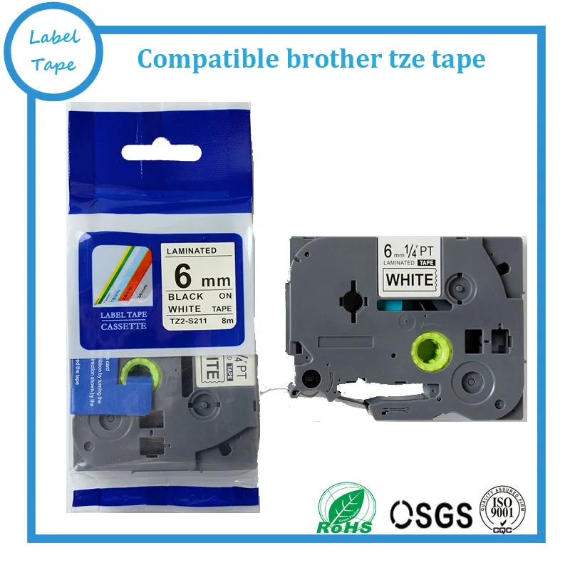 

Free shipping 20 pcs/lot P touch ribbon cartridge strong adhesive tze label tape 6mm black on white TZe s211 TZ s211 tz-s211