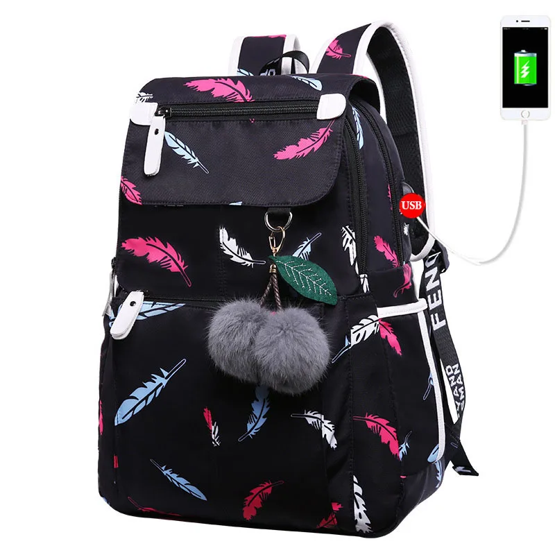 FengDong дети черный розовый цветочный детский школьный рюкзак школьные рюкзаки для девочек Студенческая Девочка милая Ручка Карандаш сумка набор дропшиппинг - Цвет: feather