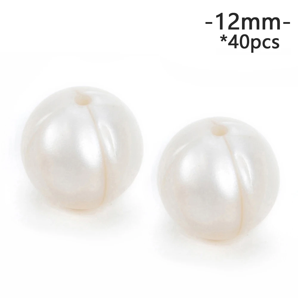 LOFCA, 12 мм, круглая форма, 40 шт./лот, силиконовые бусины для прорезывания зубов, для DIY, для кормления, ожерелья, пищевого качества, жевательные бусины - Цвет: pearl white