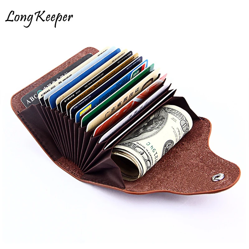 

Long Keeper Vintage Large Capacity Men Cardholder Split Leather Business Women Credit Card Holder Buckle Card id Holders Wallets