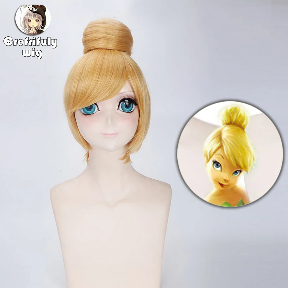 Princess Tinker Bell Blonde Golden Wigs Womens Girl Synthetic Hair Cosplay Wig