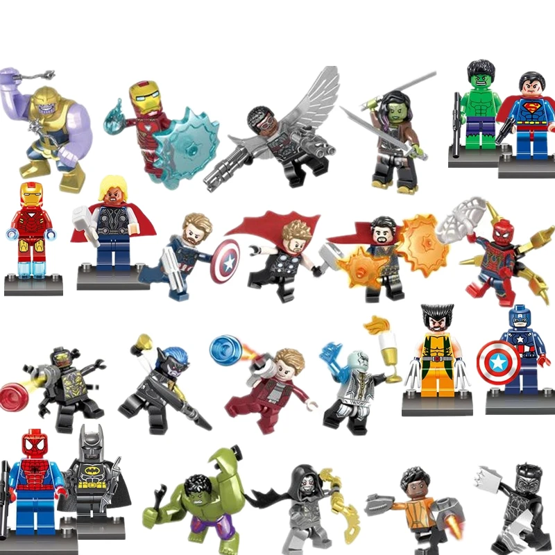 

24Pcs/set Super Heroes Marvel Avengers DC Bricks Spiderman Iron Man Batmam Thanos Hulkbuster Model Building Blocks Figures Toys