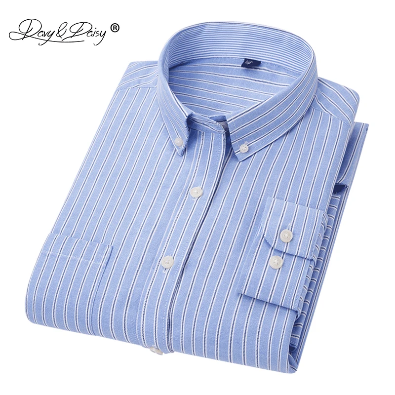Vente DAVYDAISY 2018 Nouveau Printemps Automne Oxford Hommes Chemises À Manches Longues Rayé Plaid Casual Shirts Formelle chemisette masculina DS222