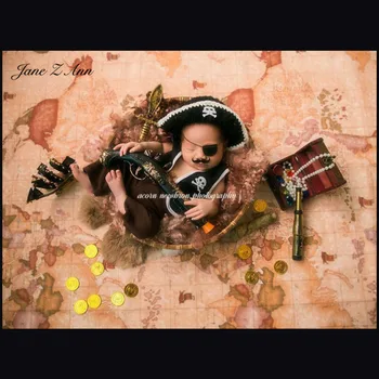 

Jane Z Ann Newborn Pirate Theme costume hat+vest+pants stuido shooting creative theme photography props