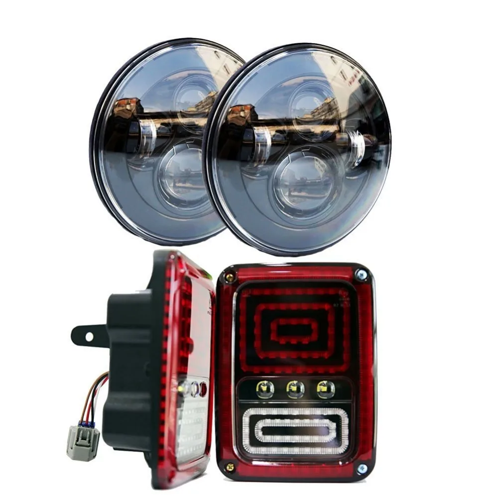 

2 PC BLACK LED HEADLIGHT WITH 2x LED Tail Lights 2007-2015 Brake Reverse Light Rear Back Up Turn Singal Lamp for JEEP WRANGLER