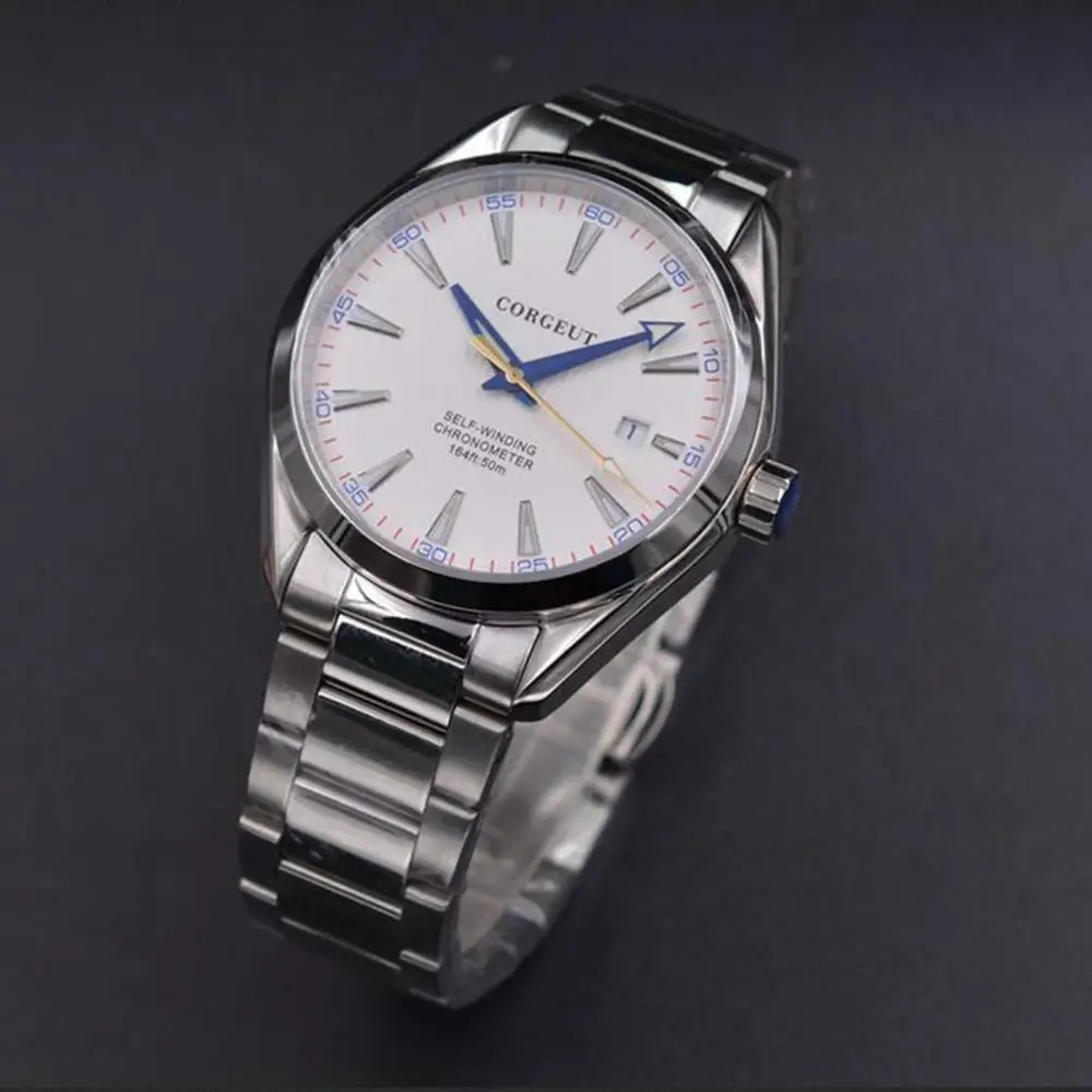 

Corgeut 41mm men clock white dial Automatic Date calendar Miyota Mechanical Sapphire crystal men wristwatch luxury top brand