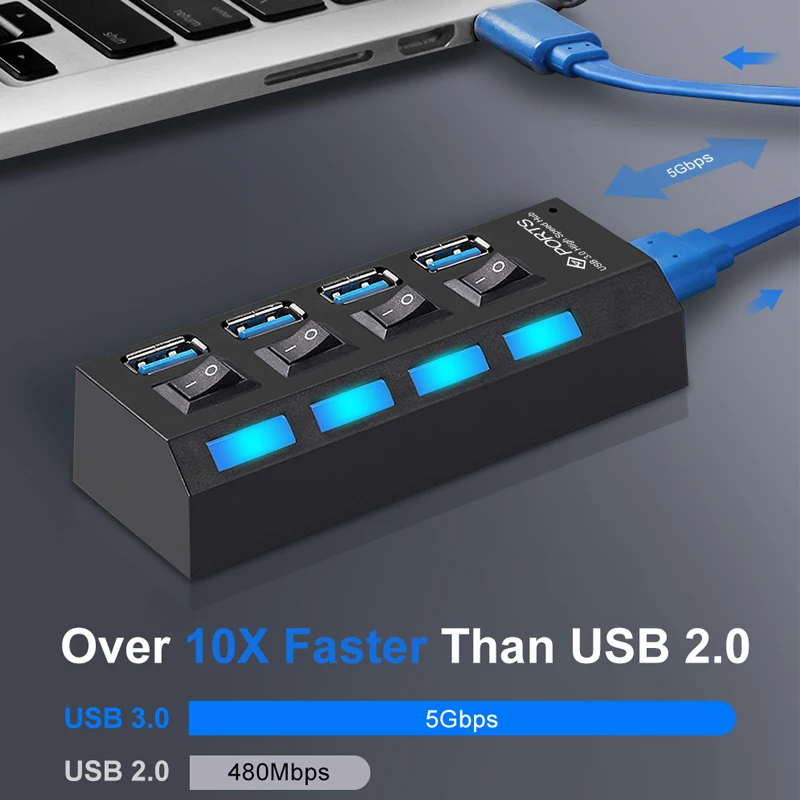 Usb-хаб USB 3,0 концентратор 4/7 порт Мульти USB разветвитель 3 хаб с адаптером питания USB-HUB 2,0 USB3.0 многопортовый 3,0 концентратор для портативных ПК