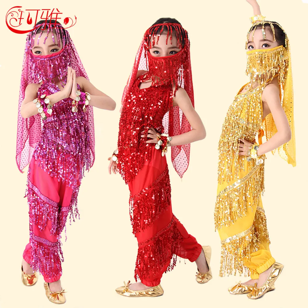 Belly Dance Costume Set Kids Child Belly Dancing Clothes For Girl Children Bellydance Bollywood Dance Wear 4 Colors for Chosen