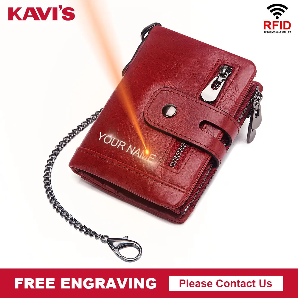 Кошелек KAVIS Rfid из натуральной коровьей кожи мужской кошелек с гравировкой