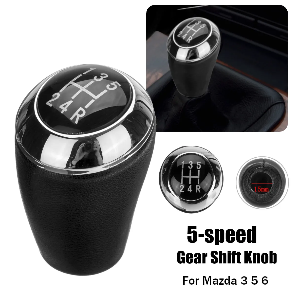 Buy 5 Speed PU Leather Car Manual Gear Shift Knob