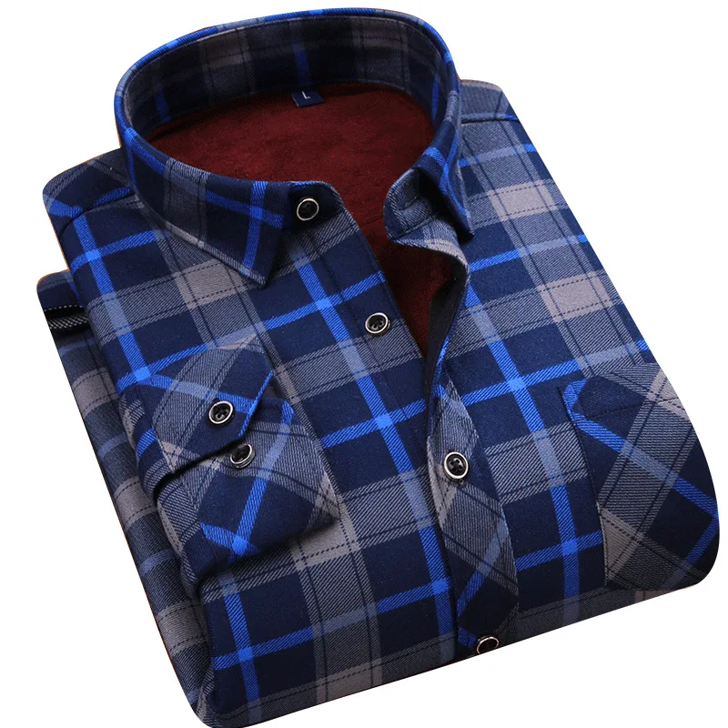 

2018 men's long sleeved checked shirts men's shirts thickened men's warm shirts double-sided velvet plaid dress shirts