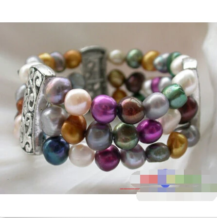 

Stretch 8" 9mm multicolor baroque freshwater pearl bracelet @^Noble style Natural Fine jewe SHIPPING 5.25